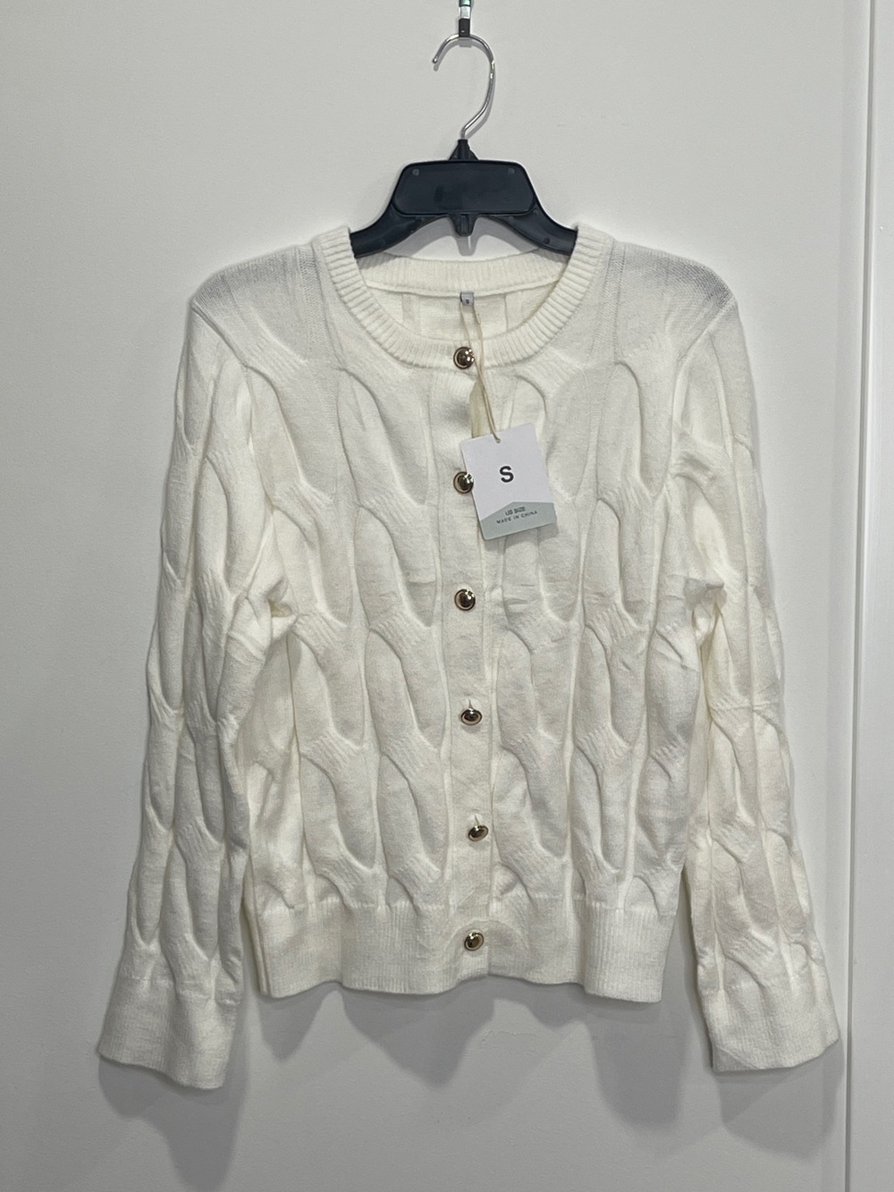 Cream Cable-Knit Button-Front Cardigan Sweater